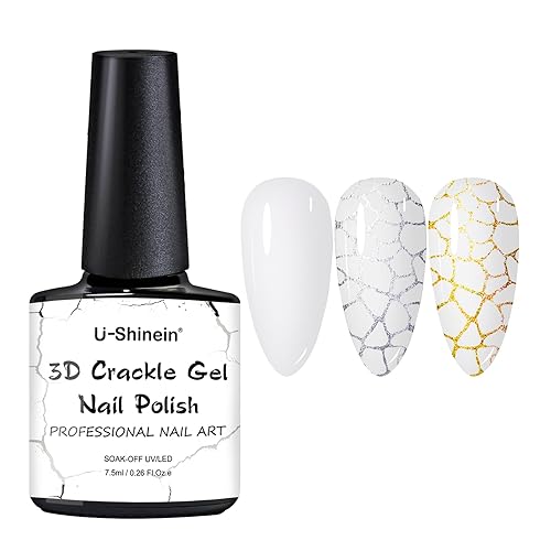 Esmalte de uñas de gel 3D, esmalte de uñas de ángulo blanco agrietado, increíble efecto agrietado, uñas estampadas de larga duración y fresco,