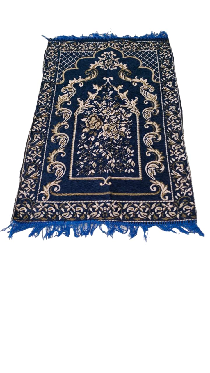 KETOSTICS Muslim Islamic Prayer Mat/Janamaz Mat, Chenille Look, Soft, Foldable 4x2 feet (Blue Flower GATE)