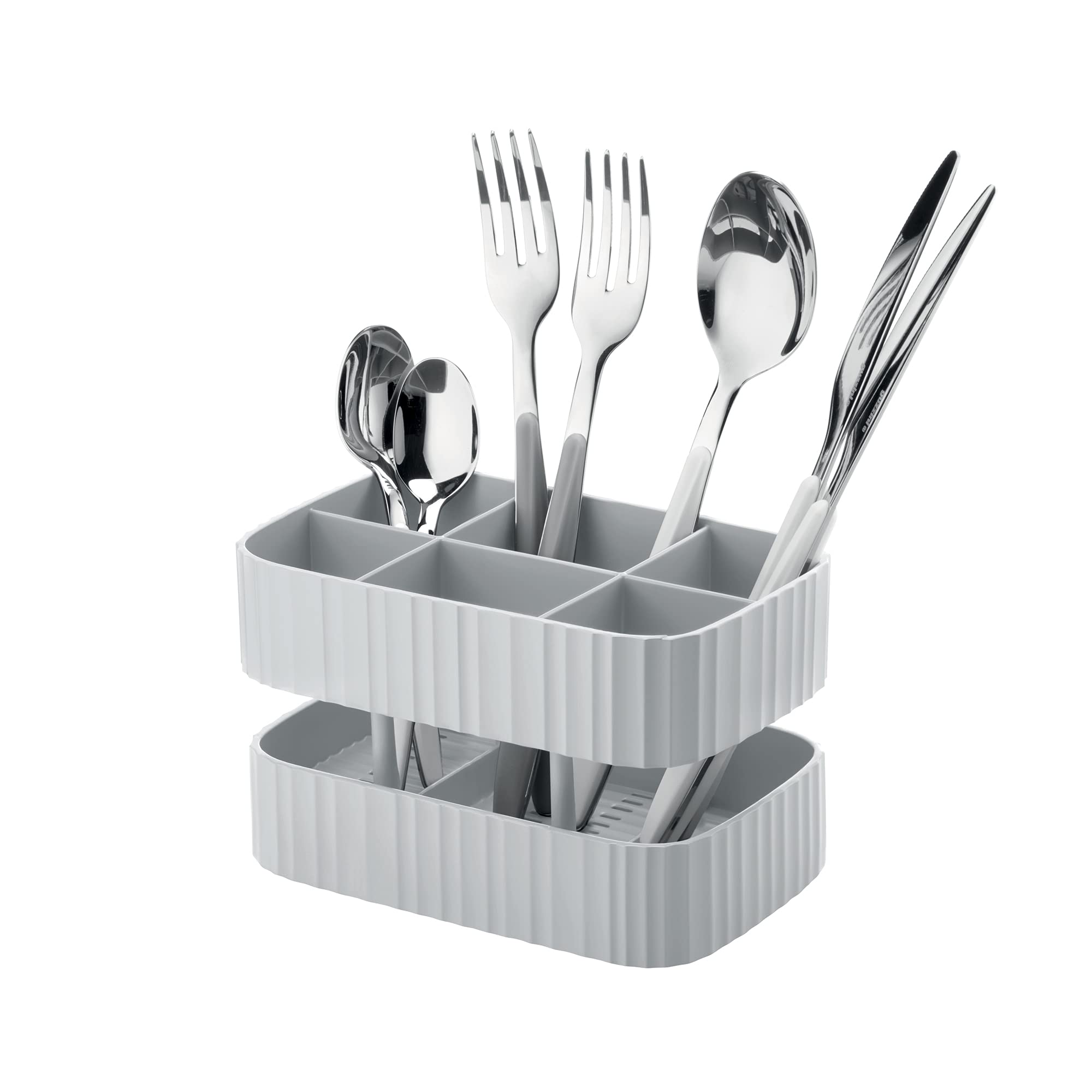 Guzzini Drain & Safe Cutlery Drainer, 100% Post Consumer Recycled Plastic, Matt Grey, 17x10xh11 cm