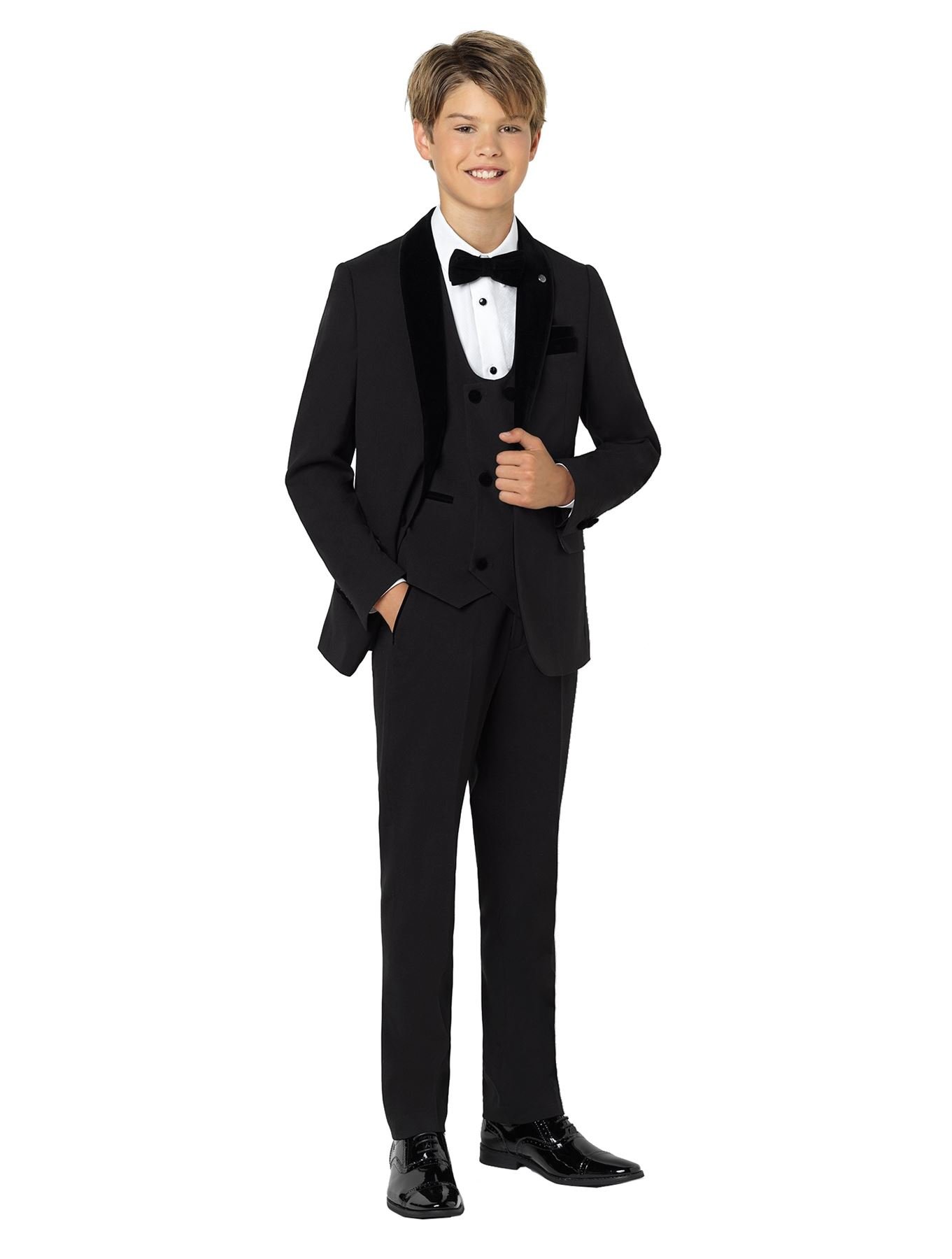 Paisley Of London Boys Black Luxury Prom Suit, Double Breasted Tuxedo Set, 10 Years