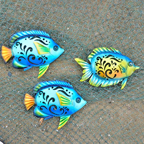 Wotieuns Metal Fish Wall Decorative Wall Art Tropical Fish Sculpture Suitable For Outdoor Bathroom Swimming Pool Hanging Decorative Terrace Living Room Beach Coastal Navigation Metal Fish Wall #TOP6