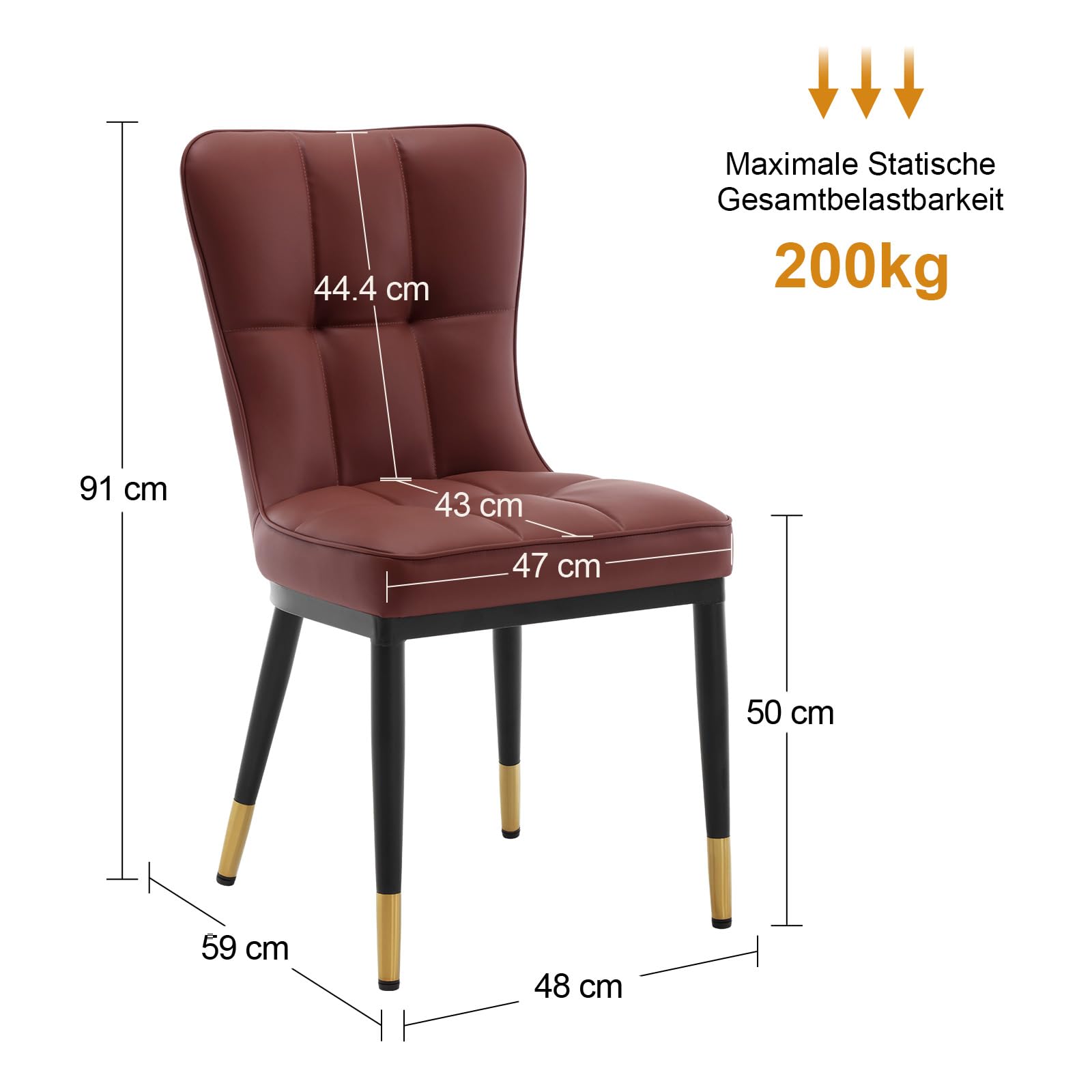 Bekrvio 200KG Belastbar Esszimmerstühle 2Er Set, （8cm dick） Kunstleder Stühle Esszimmer, Einteiliger Metallbeinen Küchenstühle Mit Lehne, Leichter Luxus-Polsterstuhl Fü Küche Esszimmer Wohnzimmer