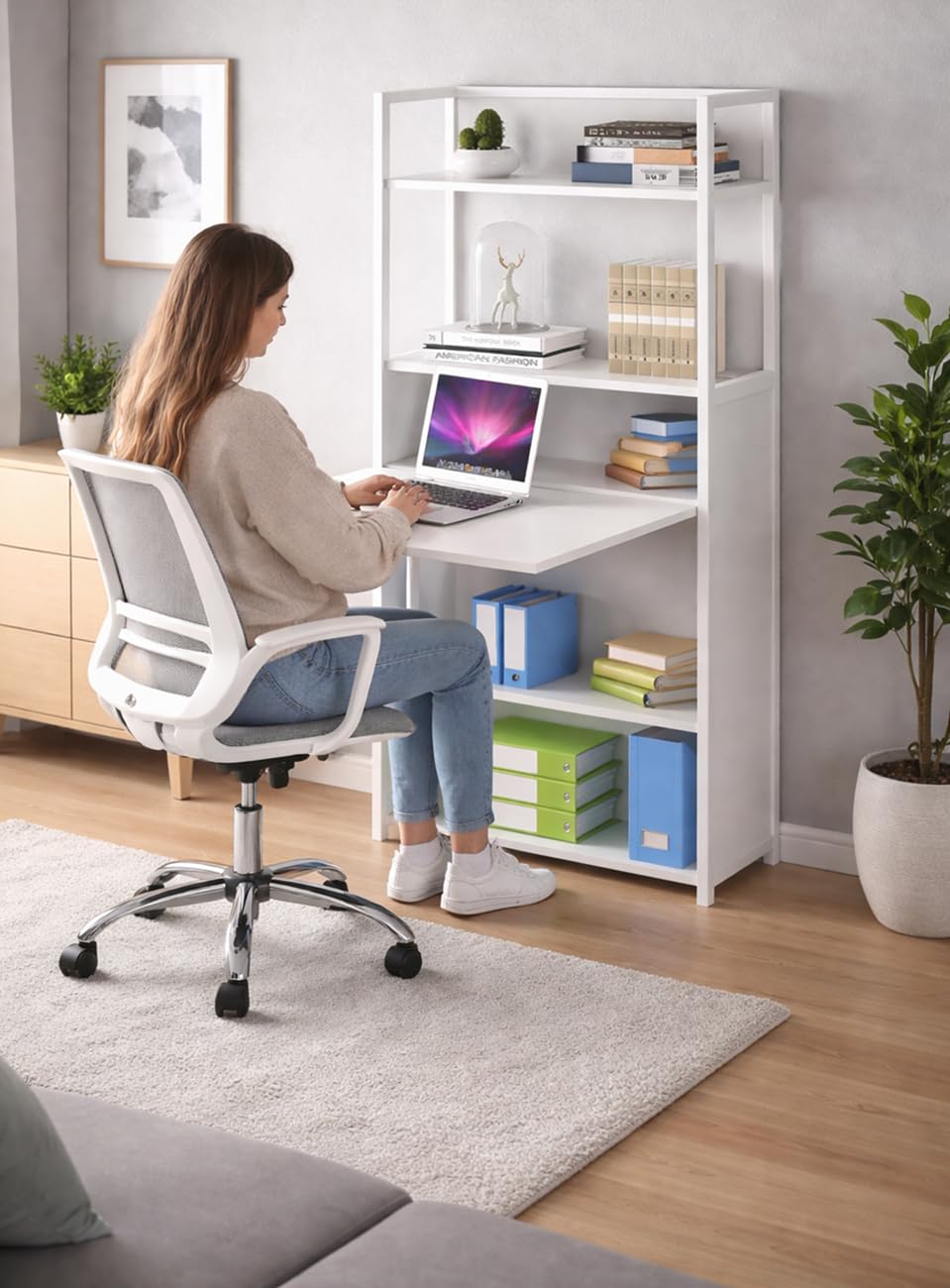yelloo - Scrivania Salvaspazio Piccola, Scrivania Bianca con Cassetti per Ufficio, Cameretta, Tavolo Scrivania a Muro dal Design Semplice Ideale per Zona Studio e Smart Working (Mod. COMPACT)