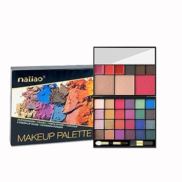 Maliao 24 Eyeshadow 1 Blush 1 Highlighter 1 Contour 3 Cream Lip Gloss 3 Eyebrow Powder Makeup Palette | All-in-One Makeup Kit | Highly Pigmented | Long-Lasting & Versatile | Perfect for Face & Eye Loo
