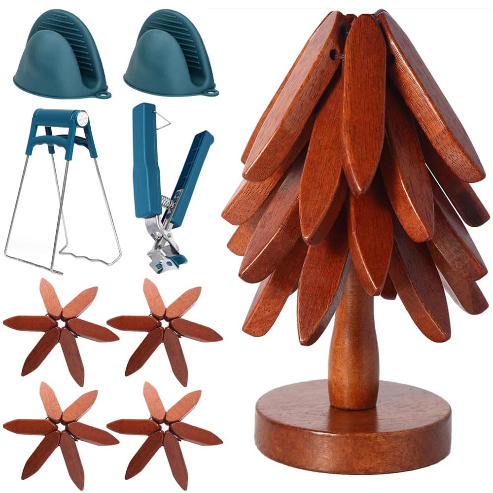 Wooden Trivets for Dishes, Set of 4 Tree Trivets for Pots and Pans, Tree Coasters Hot Pads for Kitchen