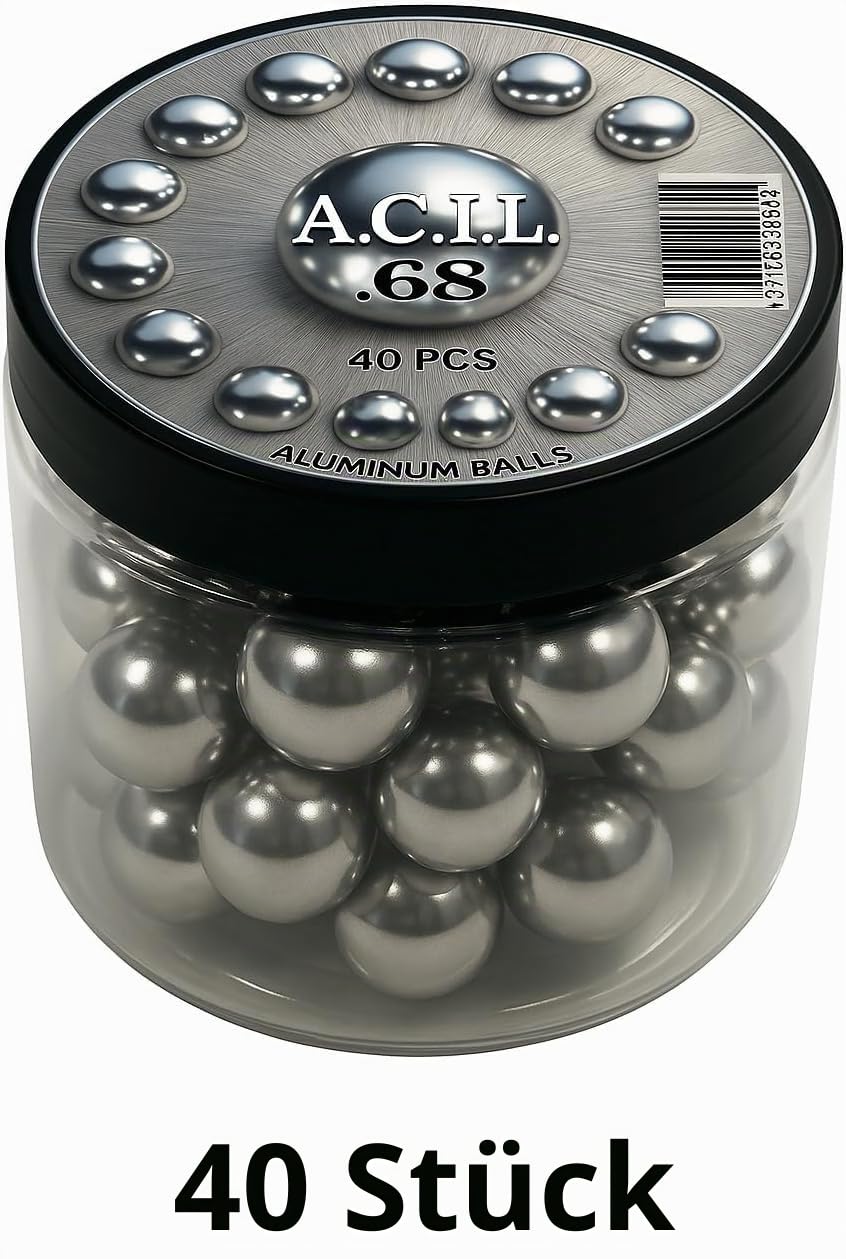 Aluminium-Balls .68 Kal. Solid Resuable Paintballs Powerballs for Target Practice, Training and Defense Pistolen in 68 Kaliber (40 Stück)