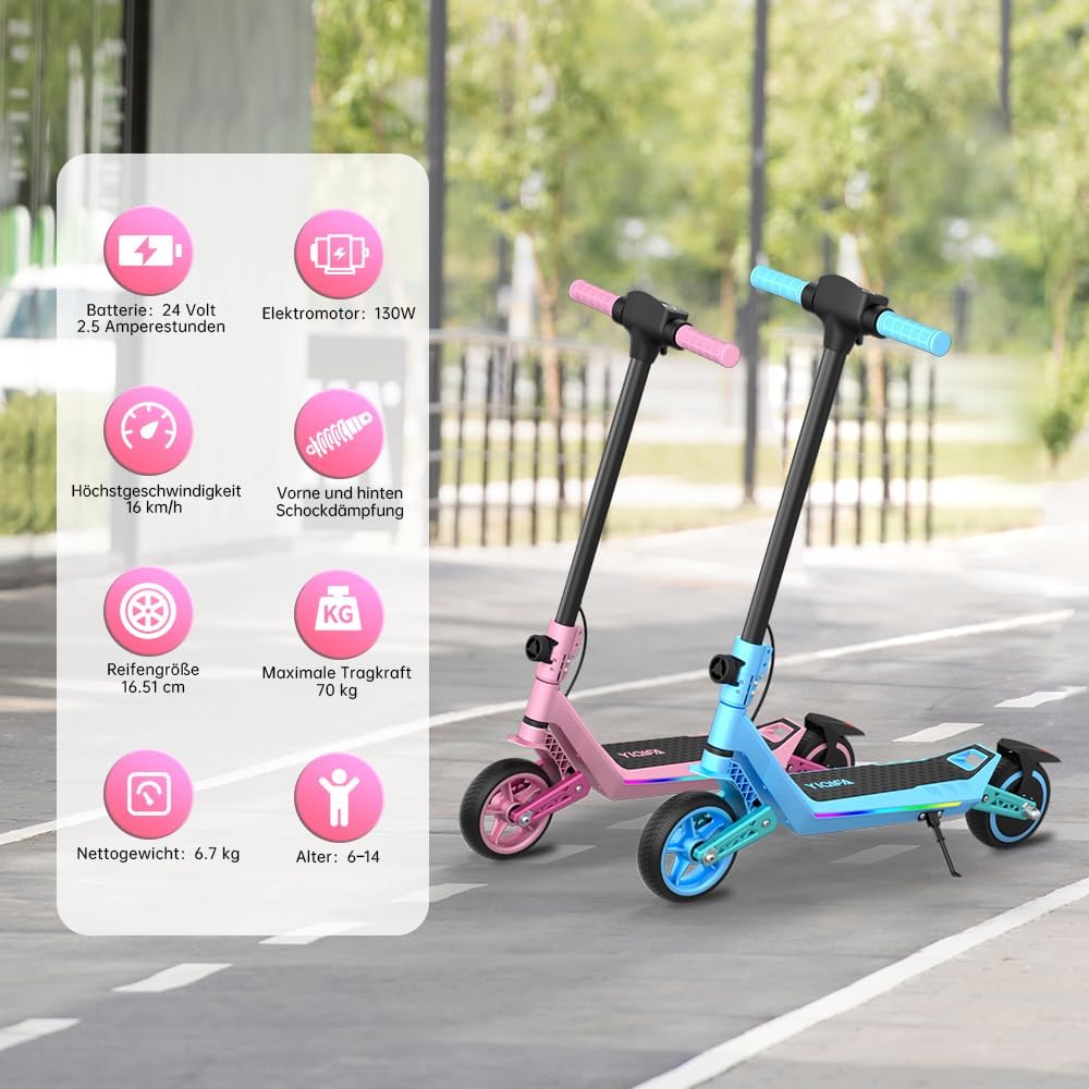 Patinete Eléctrico para Jóvenes U8 Todo Terreno - Doble Suspensión Delantera y Trasera - 16km/h Velocidad Máx, 10km Autonomía - Plegable y Ligero - Motor 110W - para Niños 8-16 Años