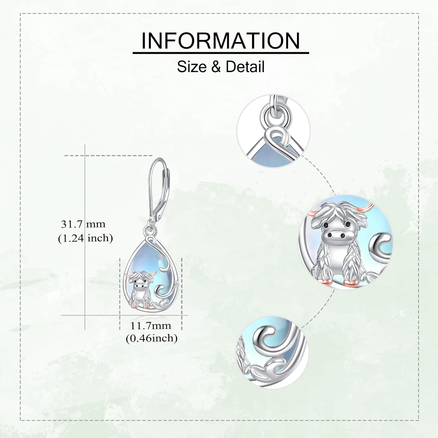 MONGAS Highland Cow Hummingbird Earrings Sterling Silver Hummingbird Highland Cow Leverback Earrings Cute Animal Gifts Jewelry for Women - Image 2