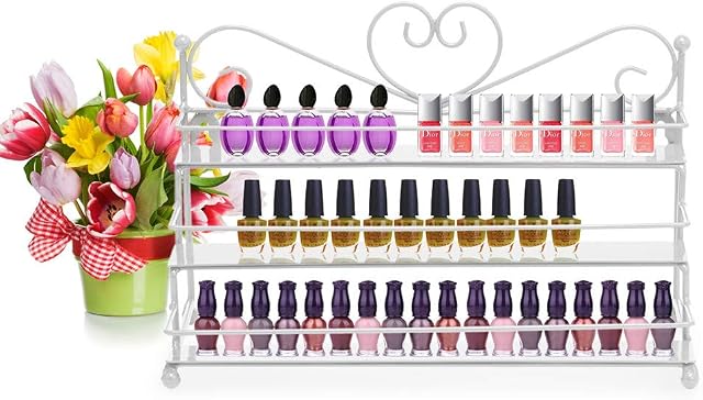 Marketero Metal Nail Polish Stand Organiser Holder Rack 3 Tiers, Nail Varnish Cosmetic Makeup Organiser Stand Storage Display White
