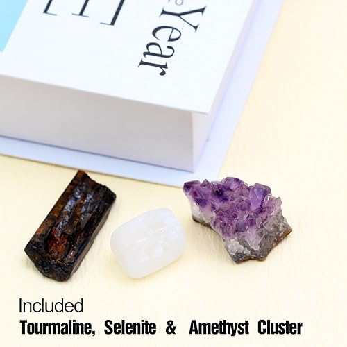 Miniatura 7 de Piedras preciosas pulidas naturales de 0.7 libras (25 + piezas), racimo de amatista, selenita y turmalina incluidas, cristales y piedras pulidas a