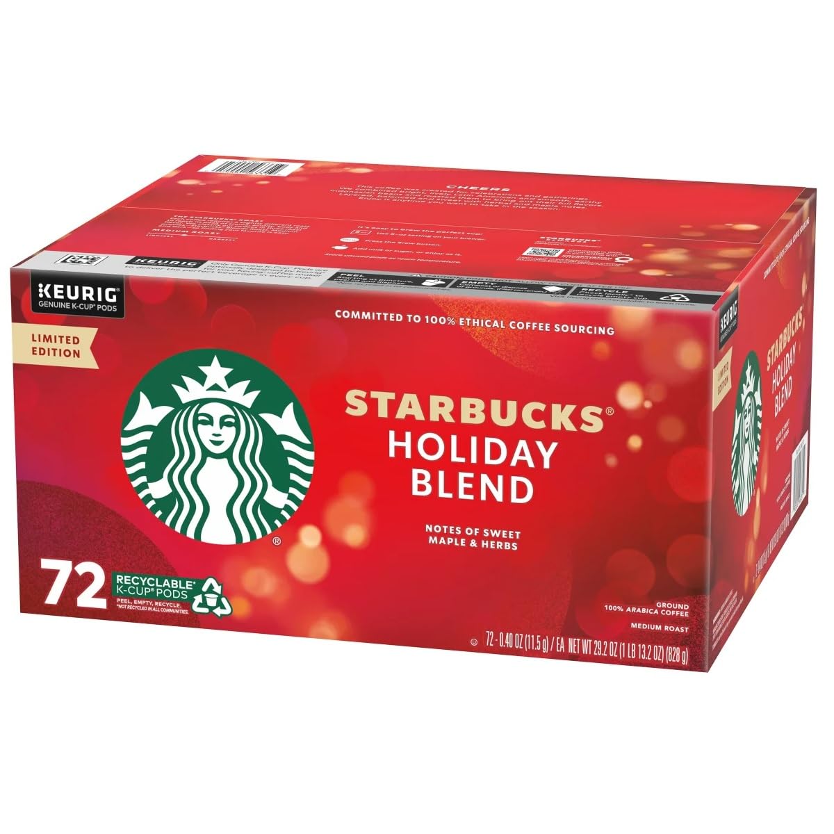 Amazon.com: Starbucks Limited Edition Holiday Blend K-Cup Pods - 72 Count :  Grocery & Gourmet Food