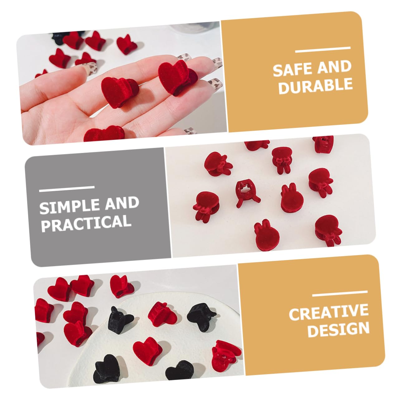 Healvian Pinces à Griffes Mini en Velours Rouge 16 Pièces, Petites Pinces à Cheveux de Cœur et Lapin, Accessoires pour Femmes, Coiffure Quotidienne et Routine Beauté