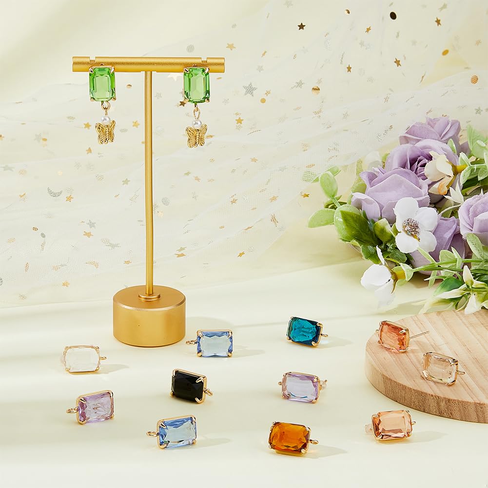 SUPERFINDINGS 16 pezzi orecchini a vite in ottone vetro rettangolo foro 1.6mm per creazione gioielli