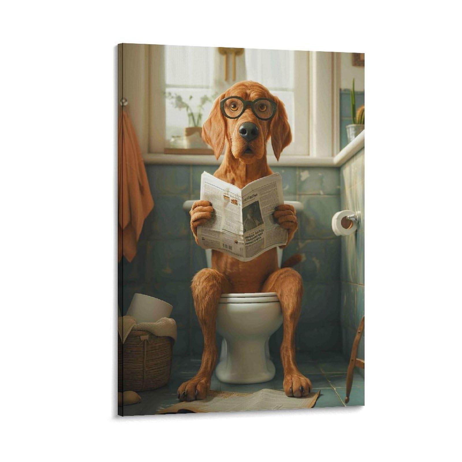 DHBANEIOK Dog Reading Newspaper Wall Decor Poster Canvas Prints Picture Modern Wall Art Picture Wall Hanging for Dining Room Kitchen Home Office Decor 24x36inch(60x90cm)