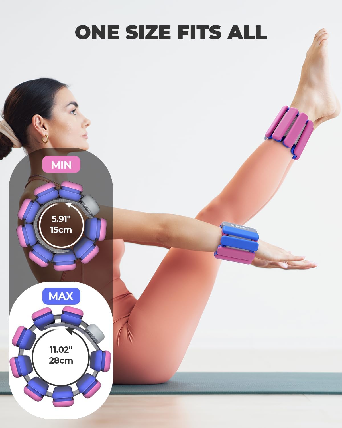Sportneer Wrist & Ankle Weights for Women Men 4 lbs (2 lb Each) Adjustable Silicone Weighted Bracelet Set for Gym Yoga Pilates Cardio Strength Training Wearable Arm Hand Workout Weights