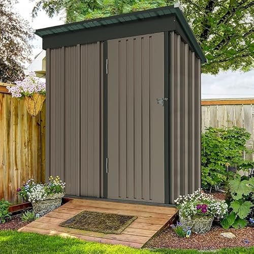 UDPATIO Abri de Jardin Métal 162x92x180 cm - Cabane de Jardin Extérieur avec Toit Incliné et Serrure, Rangement Outils de Jardin/Vélo, Marron