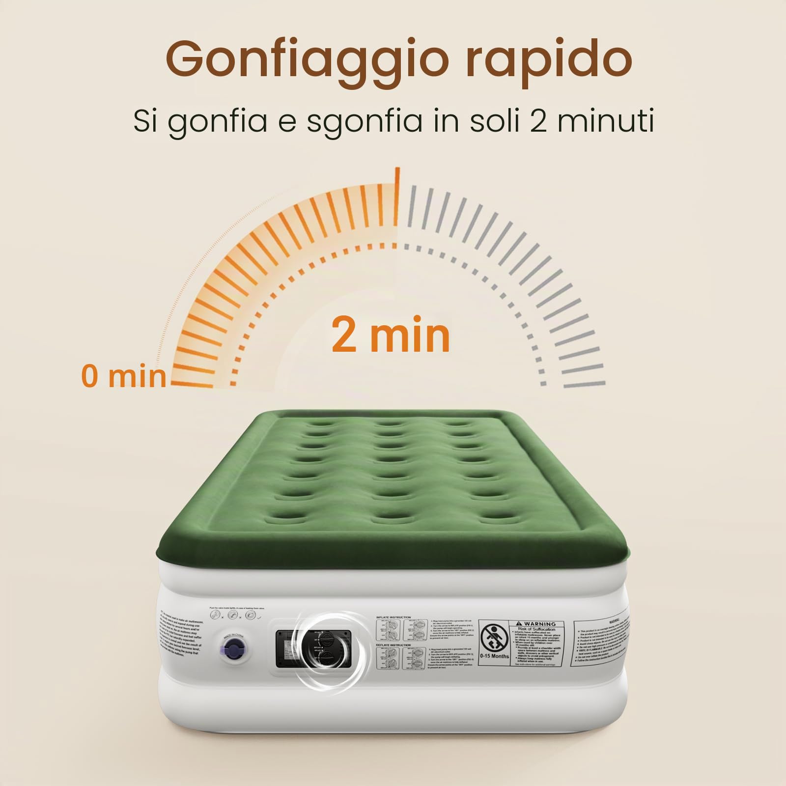 Zearna Materasso Gonfiabile Singolo 190x100x40 cm con Pompa Elettrica Integrata, Letto ad Aria per Casa e Campeggio - Gonfiaggio Rapido in 3 Minuti, Portatile e Compatto