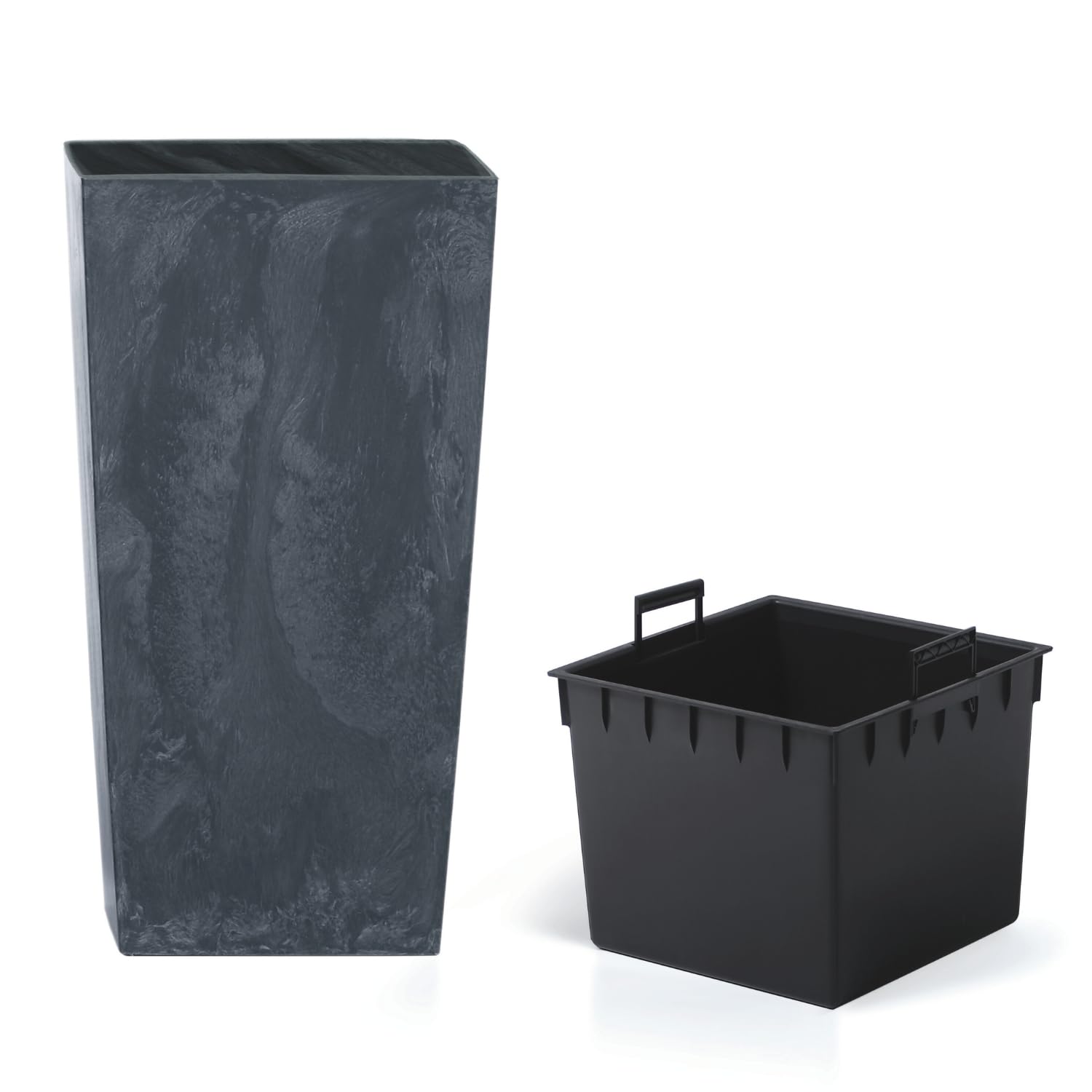 B2C Tall Planter Plant Pot Square Concrete Effect Flower Indoor Outdoor Garden Patio Grey Anthracite With Insert Home Decor Flowerpot (Anthracite, H75cm x W40cm)