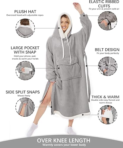 Miniatura 2 de Manta larga de forro polar de alta calidad con mangas para mujeres, adolescentes, 5 pies 1 pulgadas 5 pies 5 pulgadas de alto, súper suave, cálida y