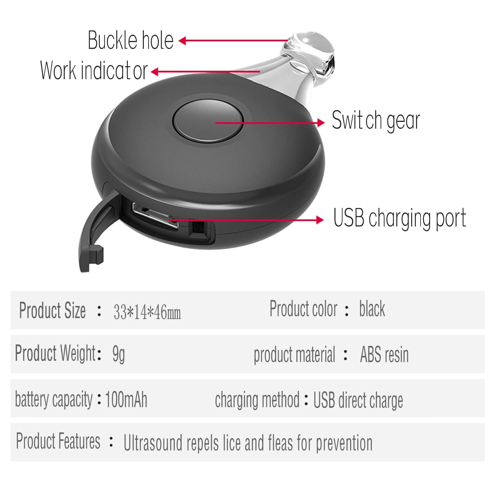 Repellente ad ultrasuoni per cani anti pulci e zecche ricaricabile USB portatile