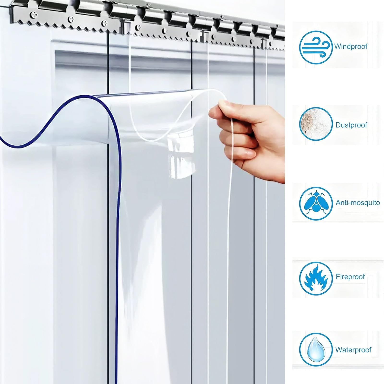 Cortina de Tiras de PVC Cortina de Láminas， Transparente Kit de Tira de plástico de fleje de PVC de láminas Kit ，para almacenes, garajes, fábricas, supermercados(105x200cm/41.34x78.74in)