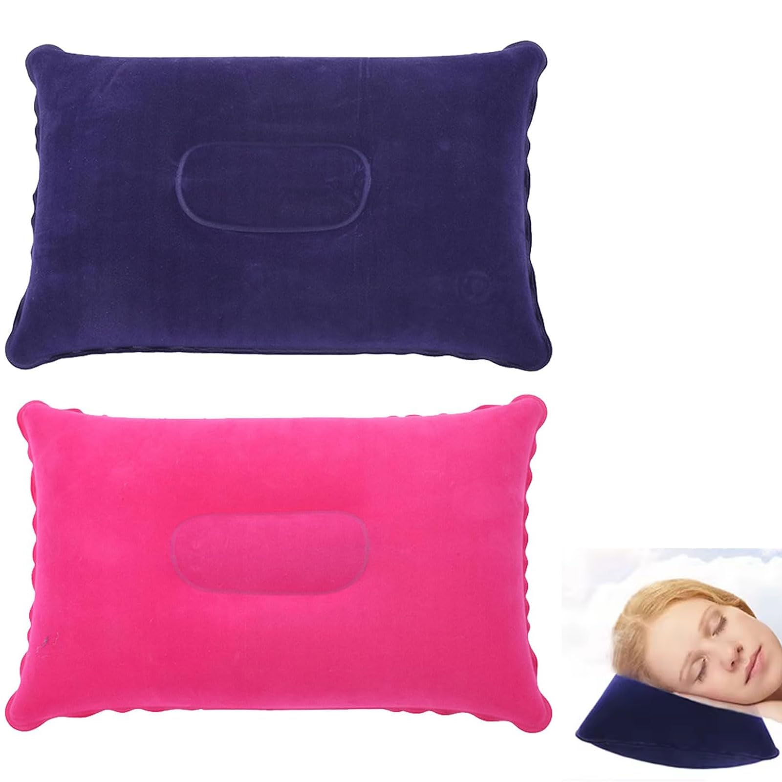 2Pcs Inflatable Pillow for Travel Blow Up Pillows for Sun Lounger Inflatable Cushion Inflatable Small Cushion Beach Pillow Neck Support for Travel Hiking Beach Fishing Camping Outdoors(Purple+Blue)