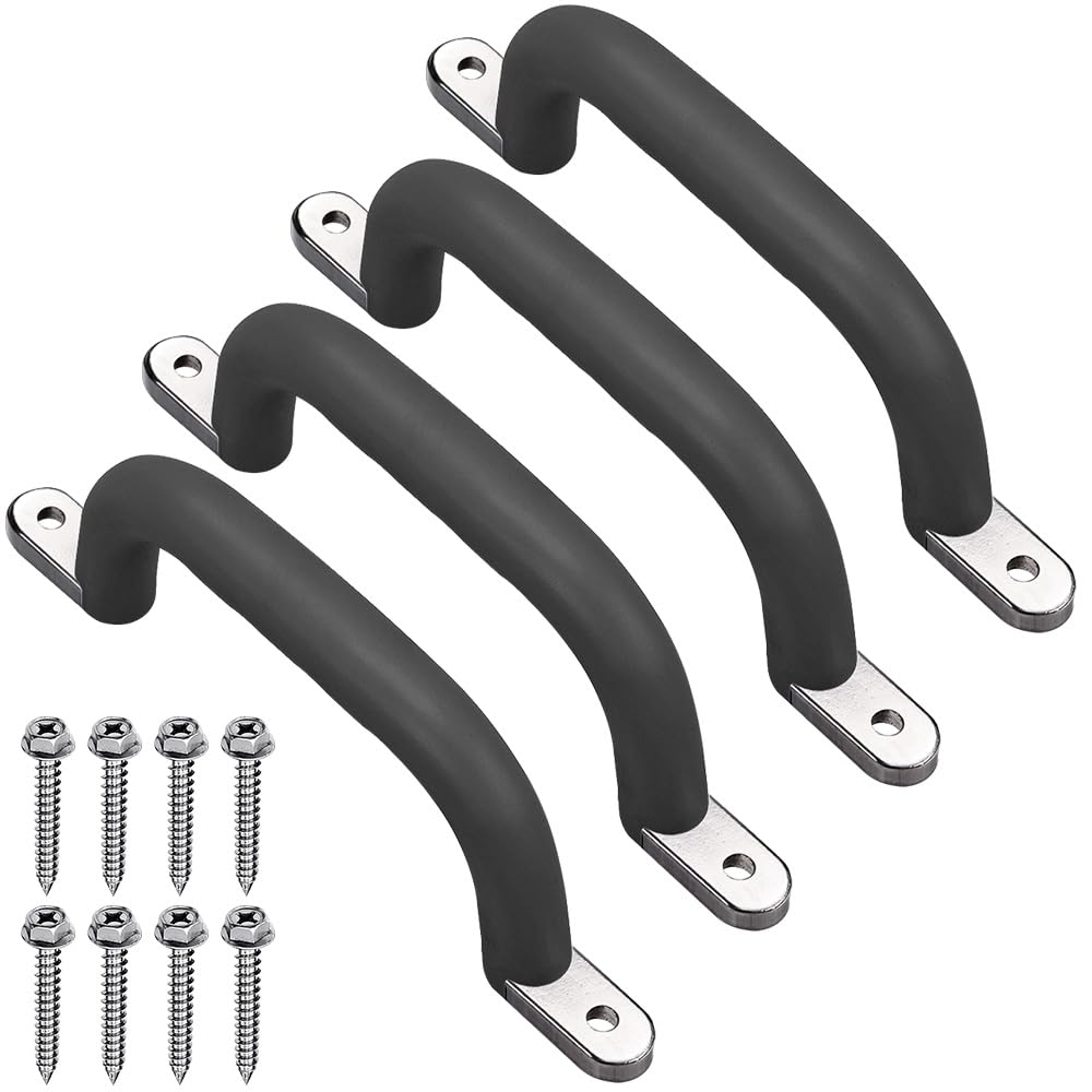 Dolibest Maniglia per Parco Giochi di Sicurezza 4 Pezzi Manico per Parco Giochi, Metallo Aggrappante Telaio per Altalena/Parco Giochi/Scimmie all'aperto/Casetta Castello/Letto Castello, Nero