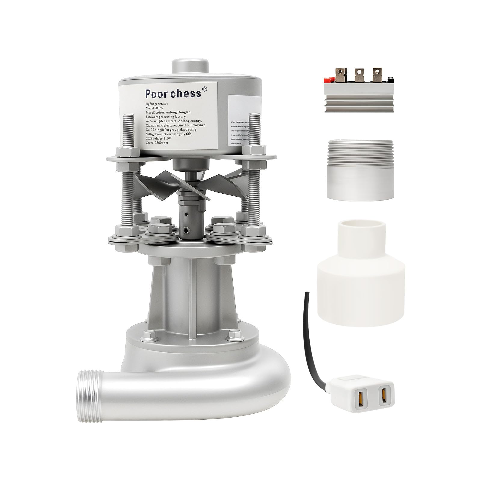 Micro-Hydroelectric Generator, 110V 500W Portable Turbine Generator with Bearing for Stable Rotation 2L/S Water Flow Rate Hydro Power Station for 16.4-49.21ft Vertical Height Drop of Water Level