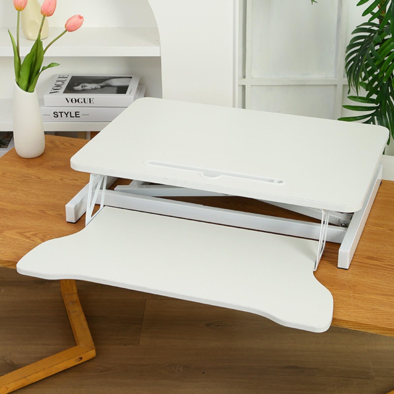32 "Wysokość Regulowane biurko stojące Sit To Stand Converter z szeroką tacą klawiatury do biura domowego, Stand Up Desk Dual Monitor Riser Workstat z przestronnym blatem do laptopów/małej przestrze