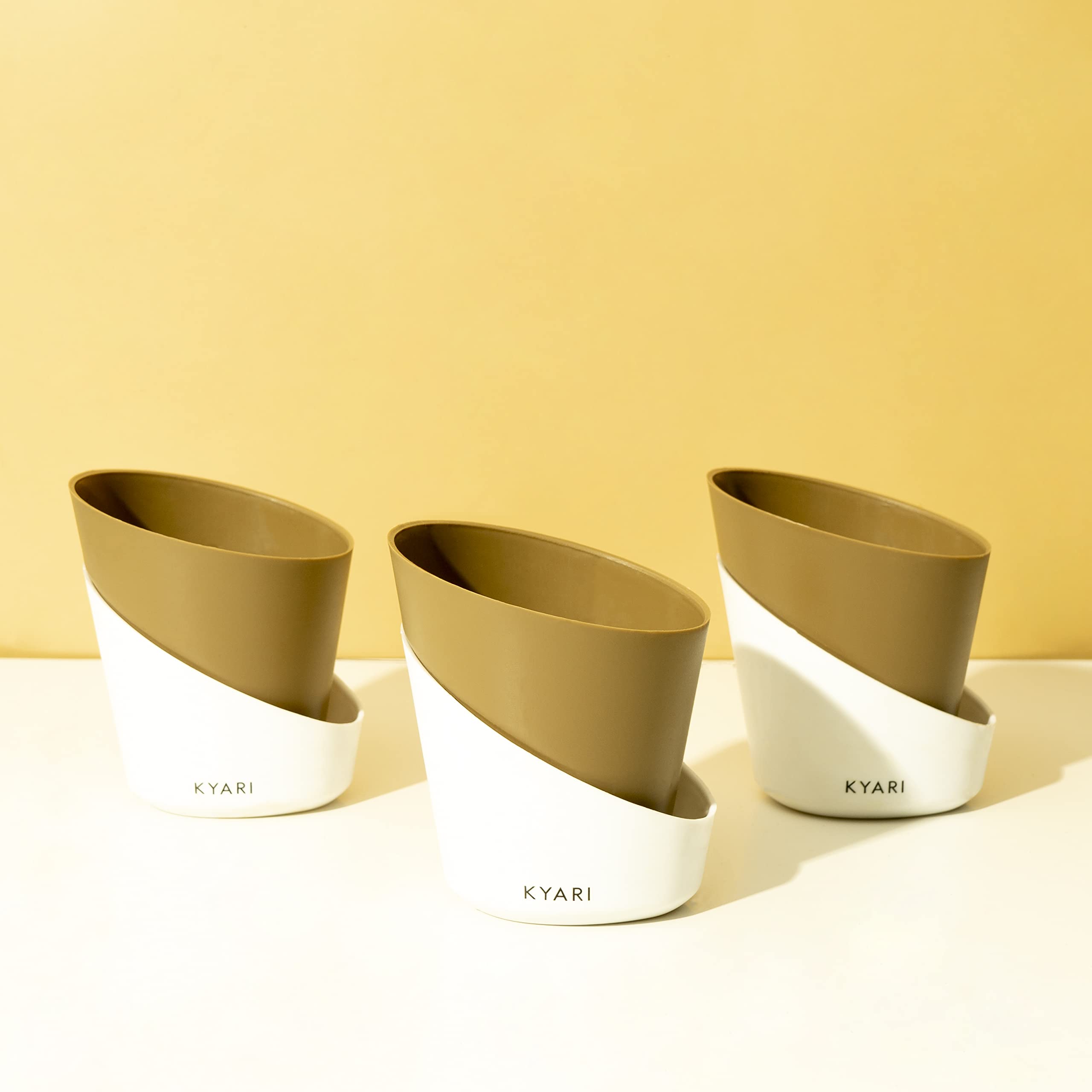 KYARI Combo of 3 Dusky Brown Self-Watering Pots for Indoor Plants, Best Flower Pots & Planters for Home Decor, Living Room, Kitchen, Bedroom, Table Top, Office, Gifting | Plants not Included