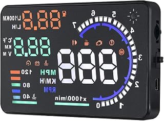 Qiilu,5.5'' OBD II Car Windshield HUD with Speed Fatigue Warning RPM MPH Fuel Consumption Multiple-Color Bright