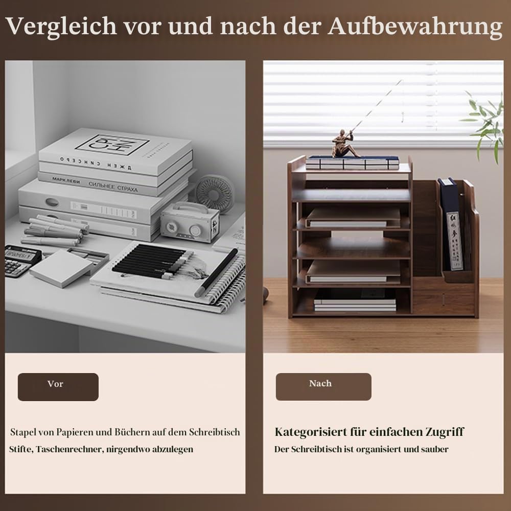 Schreibtisch-Organizer aus Holz, große Kapazität, Schreibtisch-Organizer, Aktenregal, A4-Papier-Dokumentensortierer, DIY Bürobedarf, Aufbewahrungsbox für Zuhause, Büro und Schule (JB07 Walnussholz)