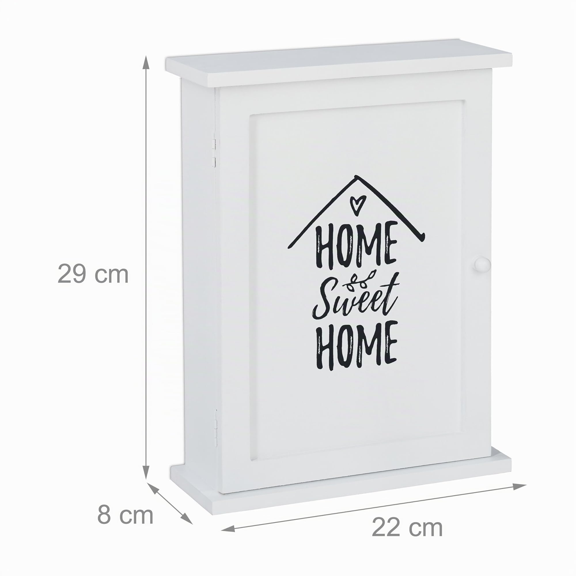 Relaxdays Cassetta Portachiavi da Muro, in Legno, Design Home Sweet Home, Rustico, Appendichiavi, 29 x 22 x 8 cm, Bianco