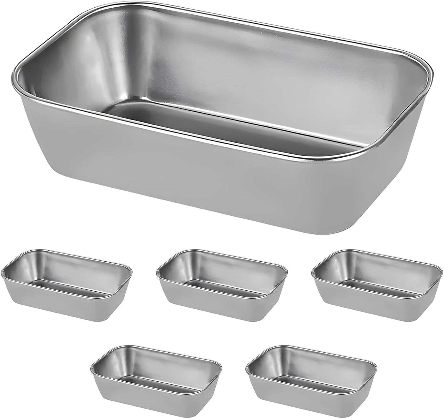 Varku 6 Pcs Mini Loaf Pans, Coating-Free Stainless Steel Bread Baking Molds, Stackable Meatloaf Tins, 7.5 x 6.7 x 5.5 in for Homemade Baked Goods, Oven Safe
