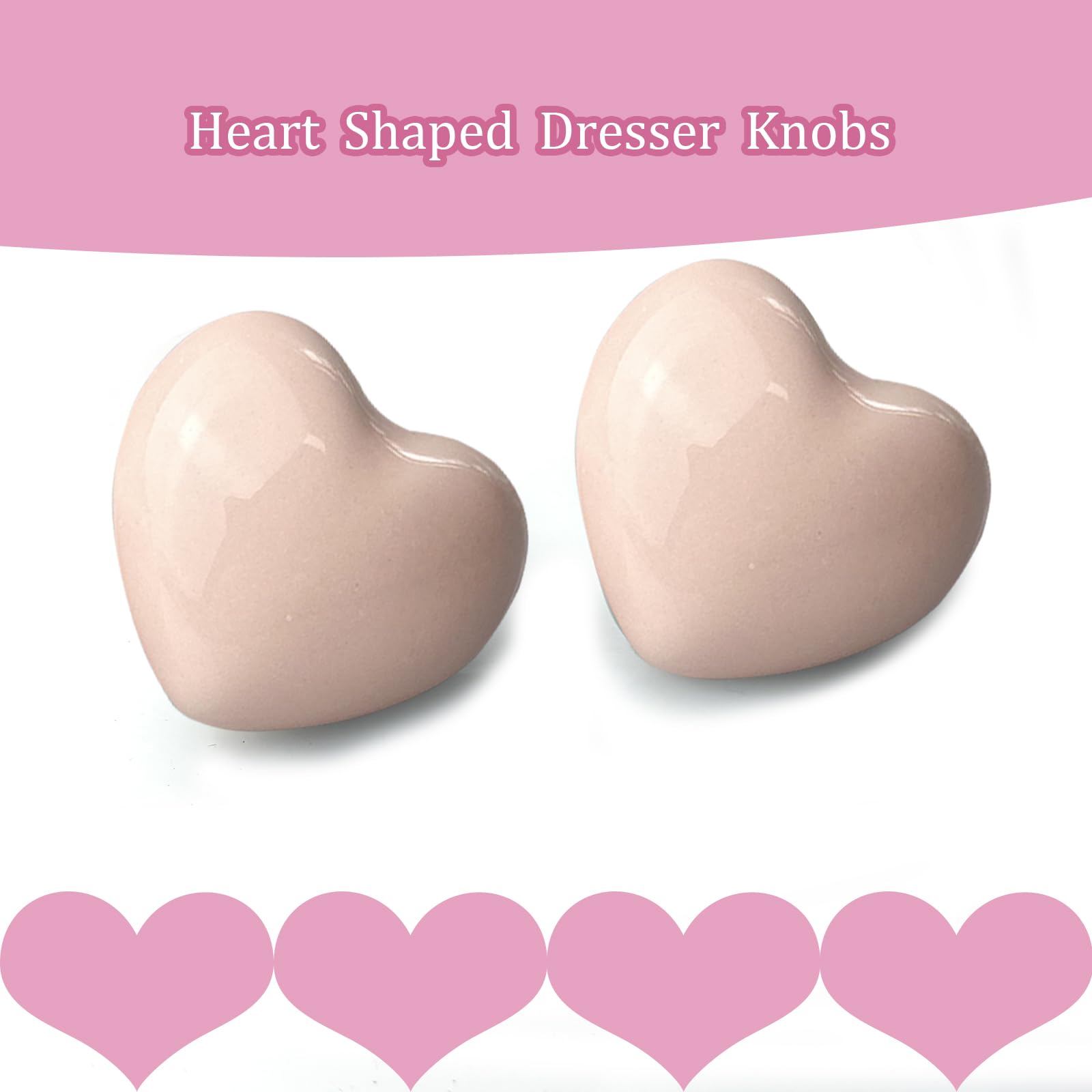 Mimhooy 4 Pack Heart Shaped Pale Pink Ceramic Drawer Knobs for Decorative Cabinets Cupboards and Draws - Image 2