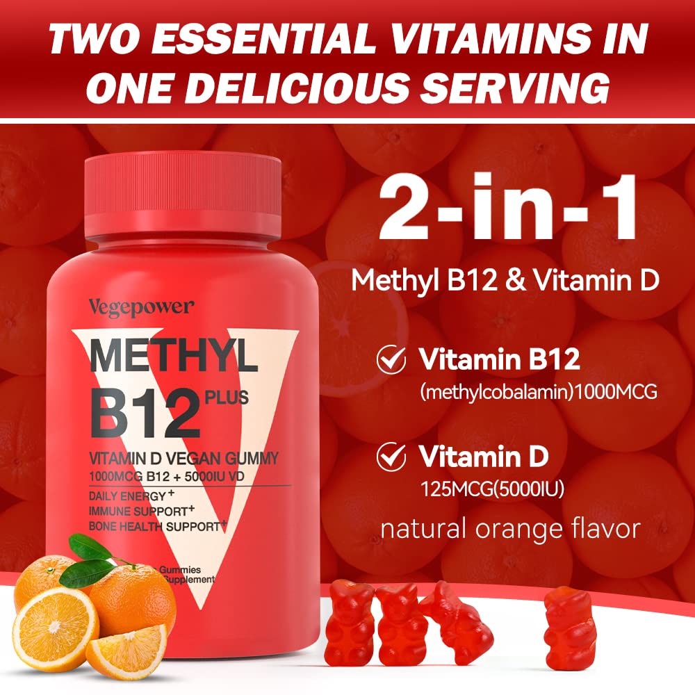 Vitamin D3 B12 Gummies for Adults & Kids - Orange Flavor, 180 Bears — Amazon image 6