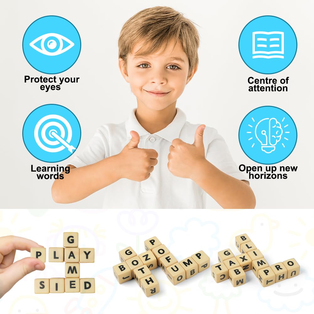 Vicloon Gioco di Dadi Solitario del Cruciverba, Giochi di Ortografia 'alfabeto, Scarabeo da Viaggio con Custodia, Gioco di Apprendimento Educativo per Famiglie, Confezione in Scatola di Ferro