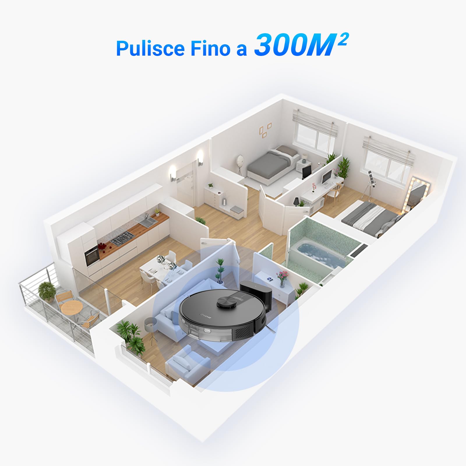 EZVIZ RE4 Robot Aspirapolvere Lavapavimenti, Navigazione LiDAR Rilevamento Ostacoli, Aspirazione 4000Pa, Rilevamento Tappeti/Cadute, Serbatoio Acqua 300 ml, Autonomia 180 min, WiFi/APP/Alexa