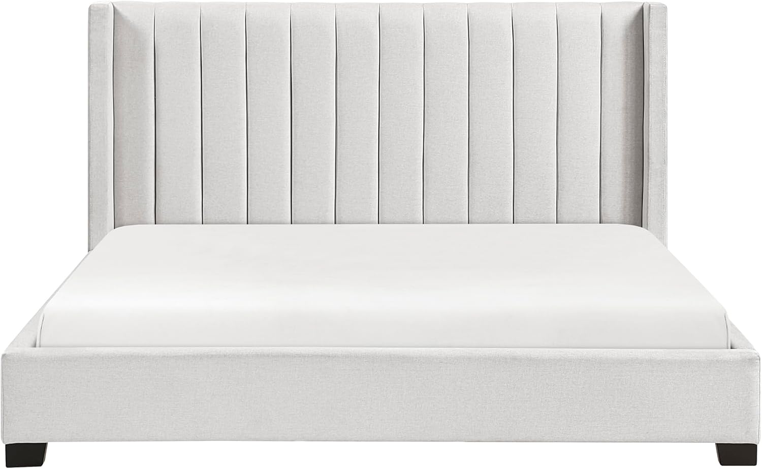 Lexicon Modern Upholstered Bed Frame with Wingback Headboard, Channel Stitched Textured Fabric, Cal King Bed Frame, Strong Wooden Slats Support, Box Spring Needed, Assembly Required, Beige - Image 9