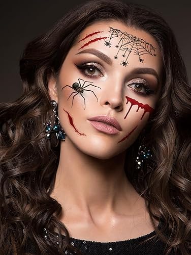 Miniatura 5 de 9 hojas de tatuajes temporales de Halloween, cicatrices de heridas de terror, impermeables, tatuajes adhesivos para fiestas de máscaras,