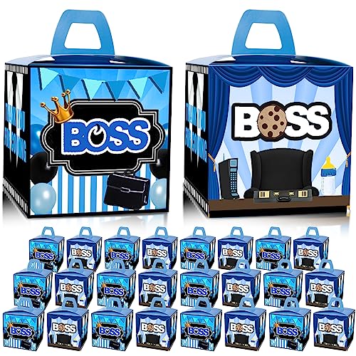 HAPPARTY BOSS Party Favor Boxes - 24 PCS, Blue BOSS Boy Gift Goodie Boxes, First and Second Birthday Favorites, Party Supplies