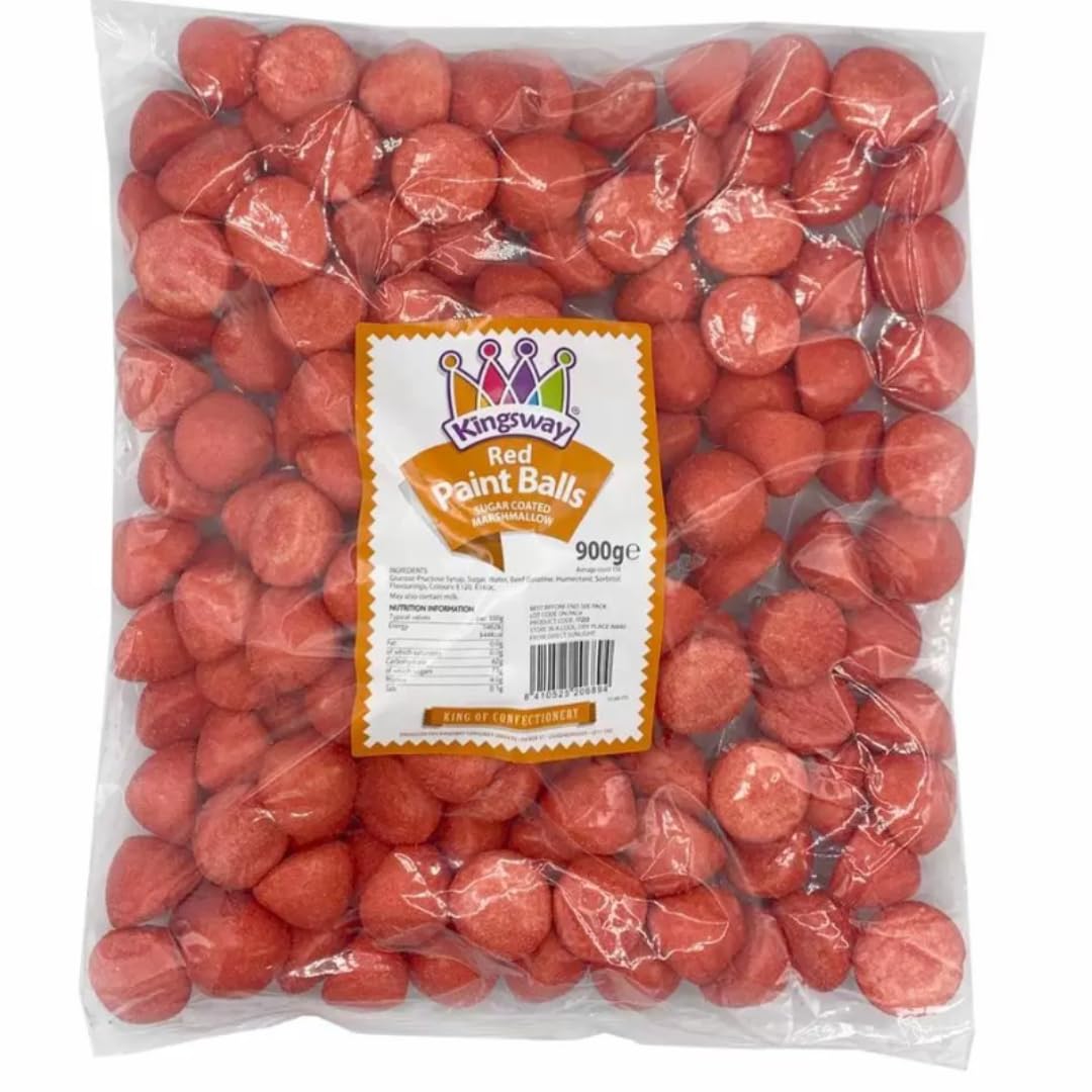 Red Paint Balls Sugar Coated Strawberry & Vanilla Marshmallows - 900g Bulk Pack