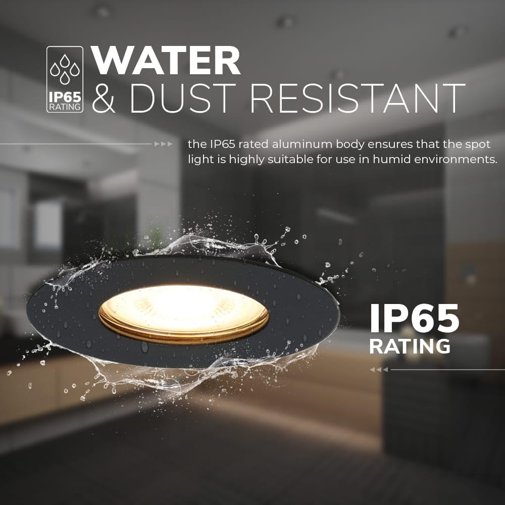 HOFTRONIC - 6er LED Einbaustrahler IP65 Wasserdicht 230V 6x6W 6x600 Lumen Dimmbar GU10 Schwarz 2700K Extra Warmweiß Bad Einbauleuchte Einbauspot für innenbereich und Außenbereich