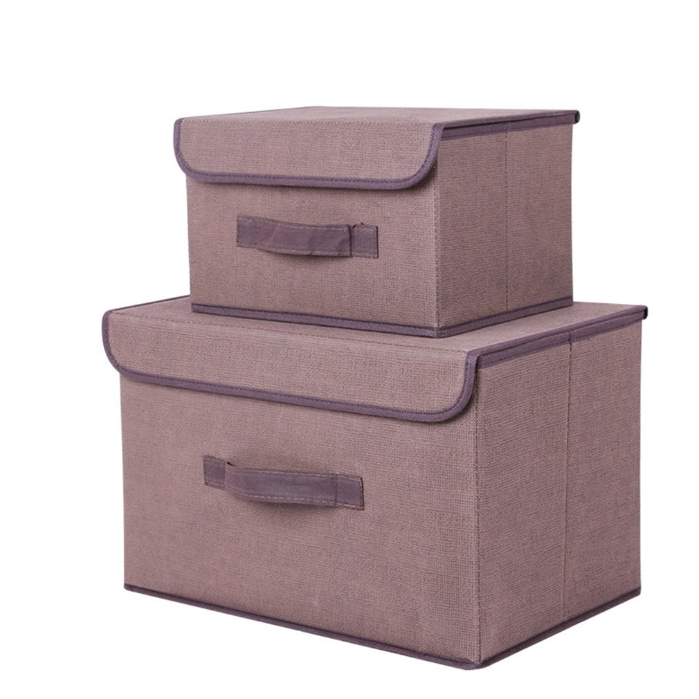 Xintinghzp Non-Woven Foldable Storage Box Square Basket Bin With Lid, -2 Pack (brown)