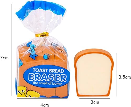 Miniatura 4 de Toast BreadPencil Borradores para la escuela, aula, recompensas, recuerdos de fiesta, paquete de 6 unidades, colores al azar