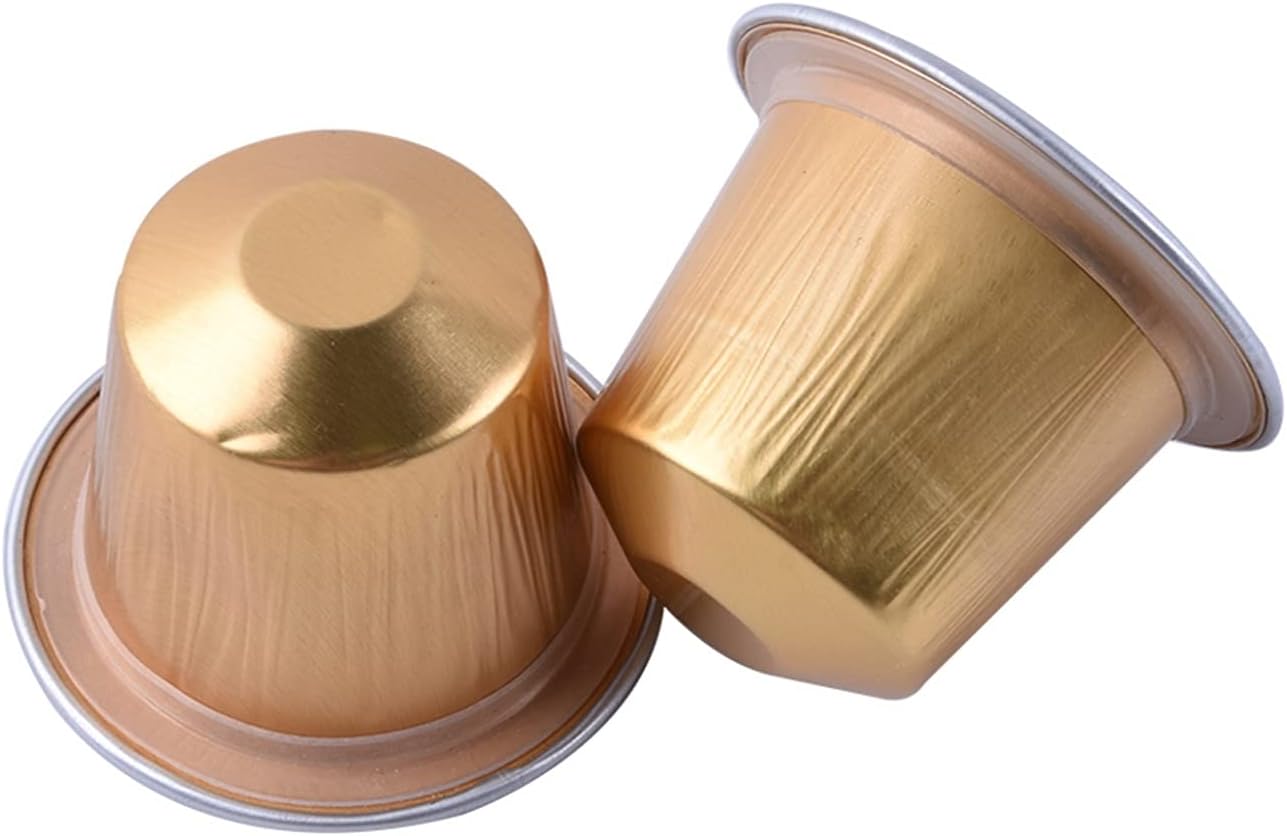 100Pcs Empty Coffee Capsule Pods with Self Adhesive Lids Durable Aluminum Foil Accessories (Gold)