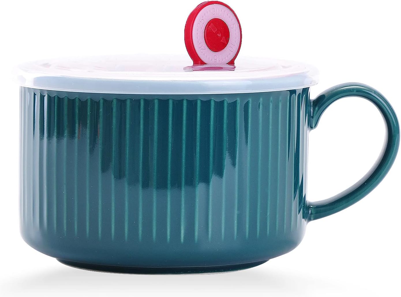 WHJY 30oz Ceramic Bowl with Lid and Handle for Soup and Instant Noodles Soup Mug, Modern Simple Style, with Heat Preservation Handle - Dark green