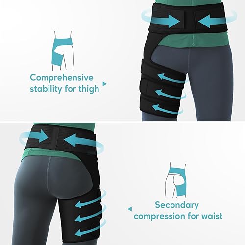 Miniatura 3 de Soporte de cadera para mujeres y hombres, dispositivos de alivio del dolor de ciática, isquiotibiales ajustables, muslo, manga de compresión de