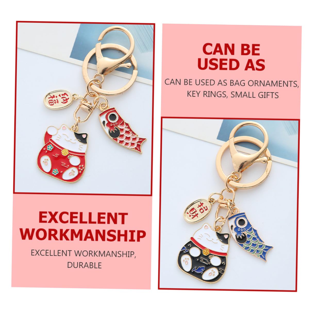 Llavero de Gatos Japoneses de Buena Suerte en Aleación de Zinc Rojo, Diseño Multiusos Práctico para Decoración y Obsequio de Cumpleaños, Pack de 2 Piezas