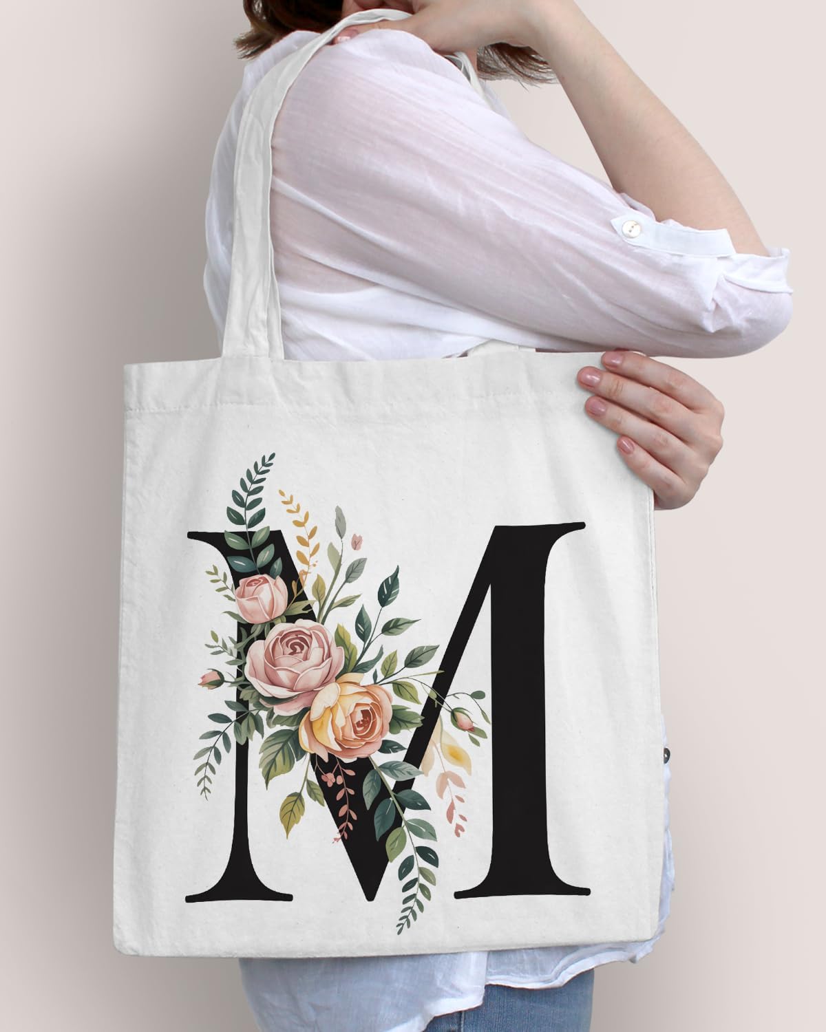 Aesthetic Canvas Tote Bag for Women Reusable Grocery Shoulder Bag for Travel Beach Shopping Work - Image 2